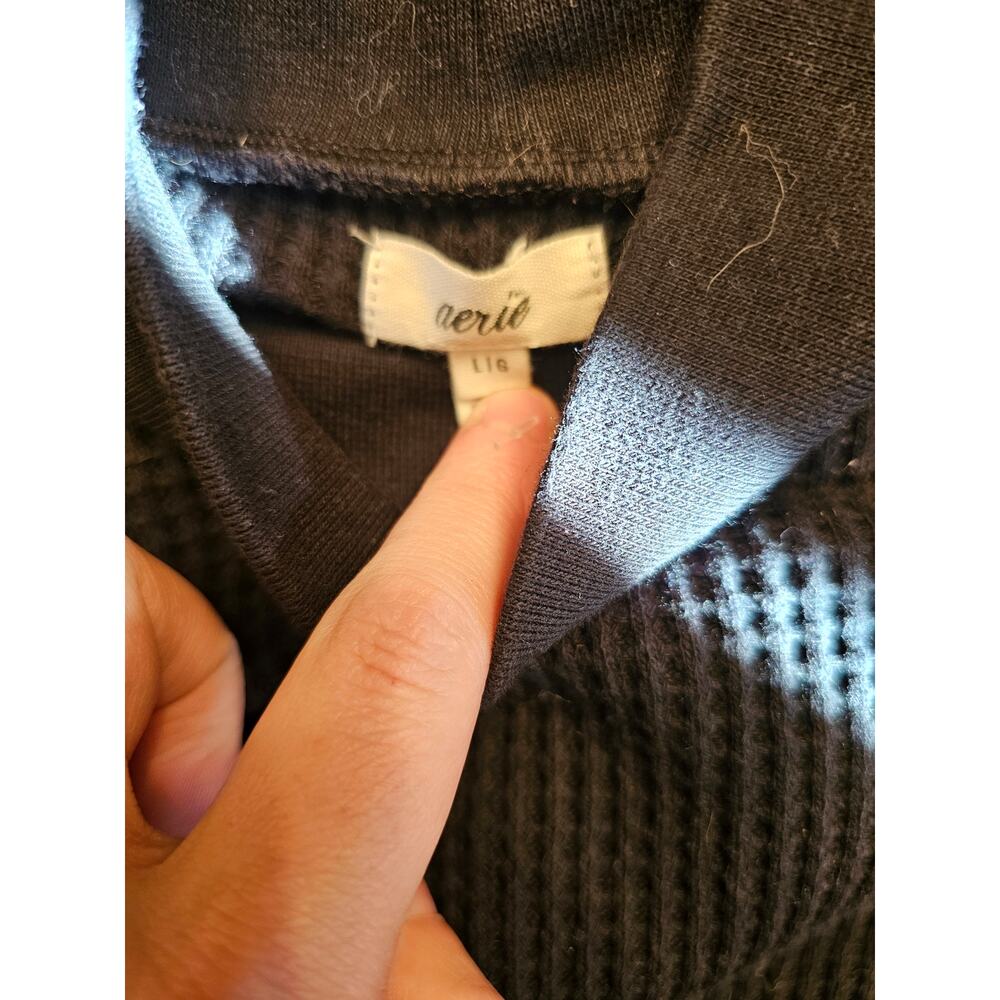 Aerie Black Waffle Knit Mockneck Longsleeve Crop Top - Picture 3 of 4